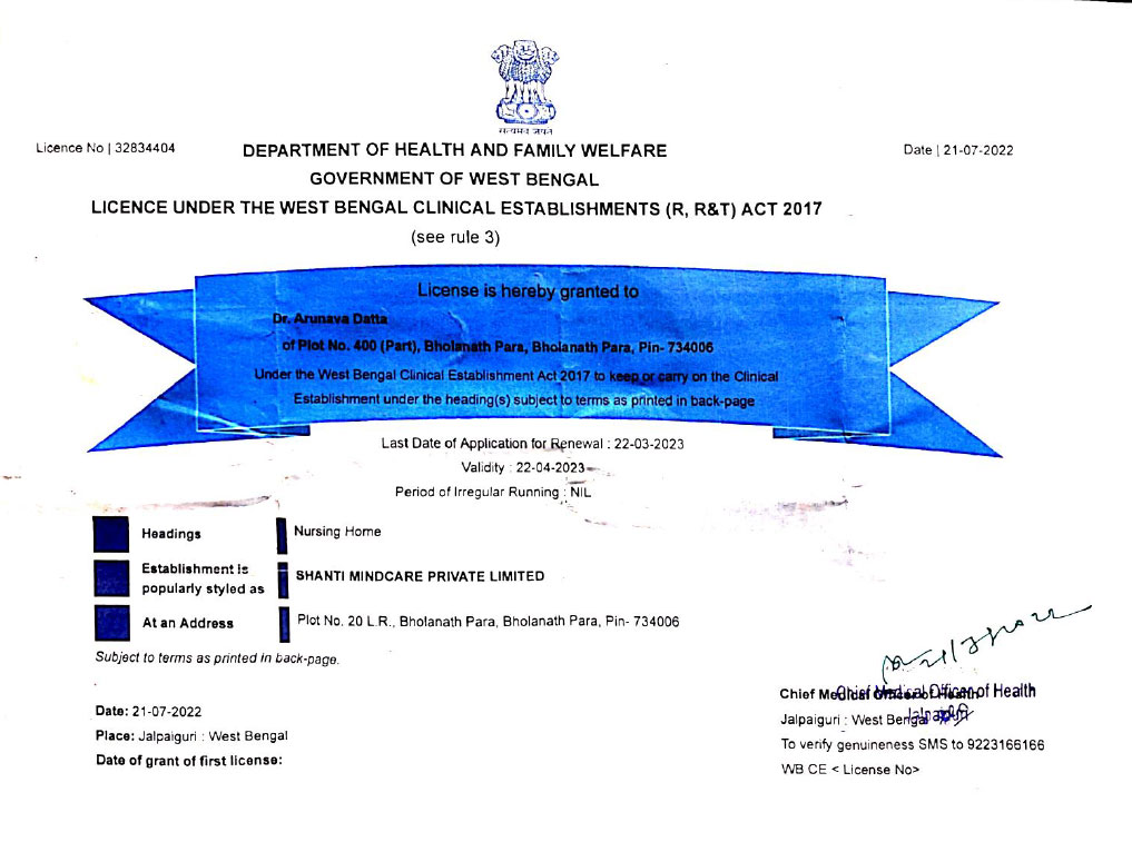 Dept. of Health and Family Welfare License